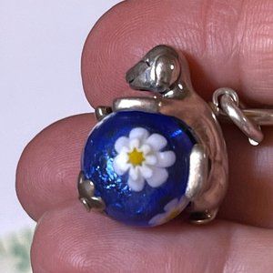 🎄Venetian Blue Glass 6.5 Inch Bracelet with Puppy/Dog 925 Silver